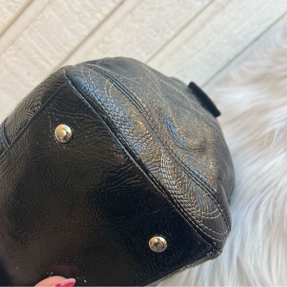 COACH Black Y2K Patent Stripe Boston Signature Tote Shoulder Bag - Picture 7 of 10